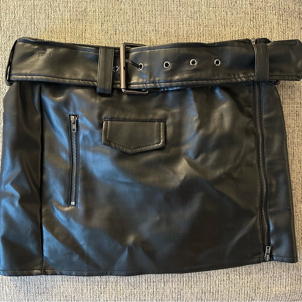 Beige Botany Faux Leather Mini Skirt